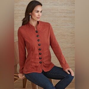 Neon Buddha Sz XS Rust Jacket Stretch Button Front Steampunk Boho Academia